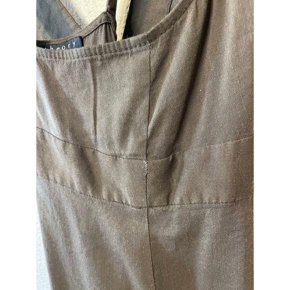 theory Olive Green/ Brown Linen Blend V Neck Cross Back Mini Sundress Size 2 Y2K - Picture 9 of 14